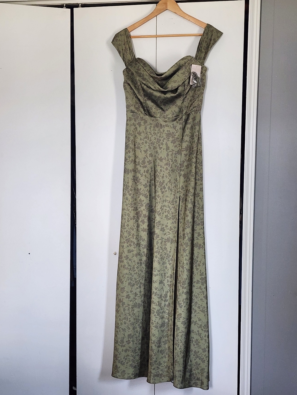 Birdy Grey Olive Floral Cowl-Neck Maxi Dress